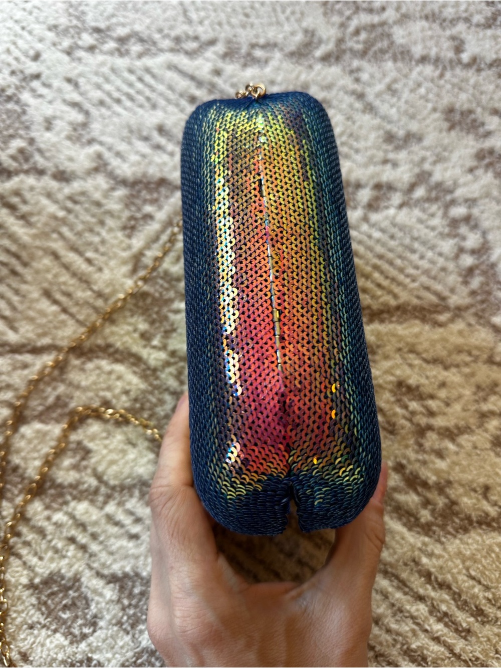 Iridescent Rainbow Sequin Evening Bag Color Shift Clutch - Picture 10 of 16